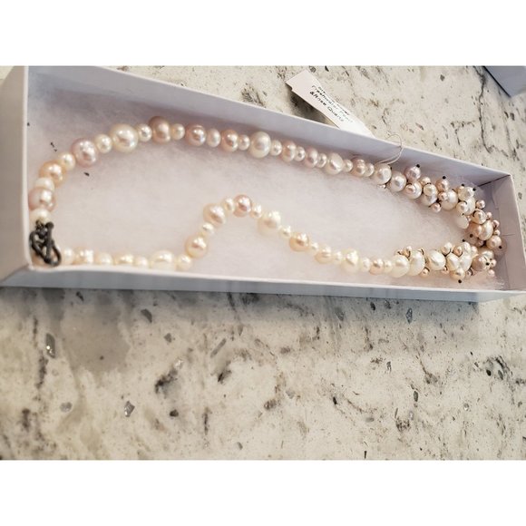 NWT Pink Freshwater Pearls with Quartz and Sterling Silver Necklace - Picture 2 of 4